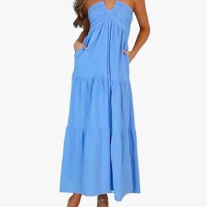 Amazon Women's Blue Halter Maxi Dress